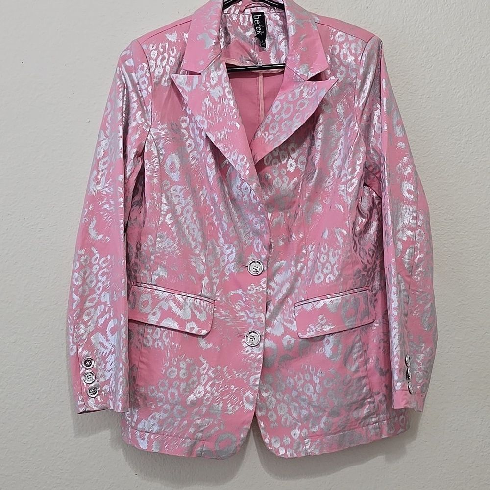 berek Pink and Silver Metallic Leopard Print Blazer